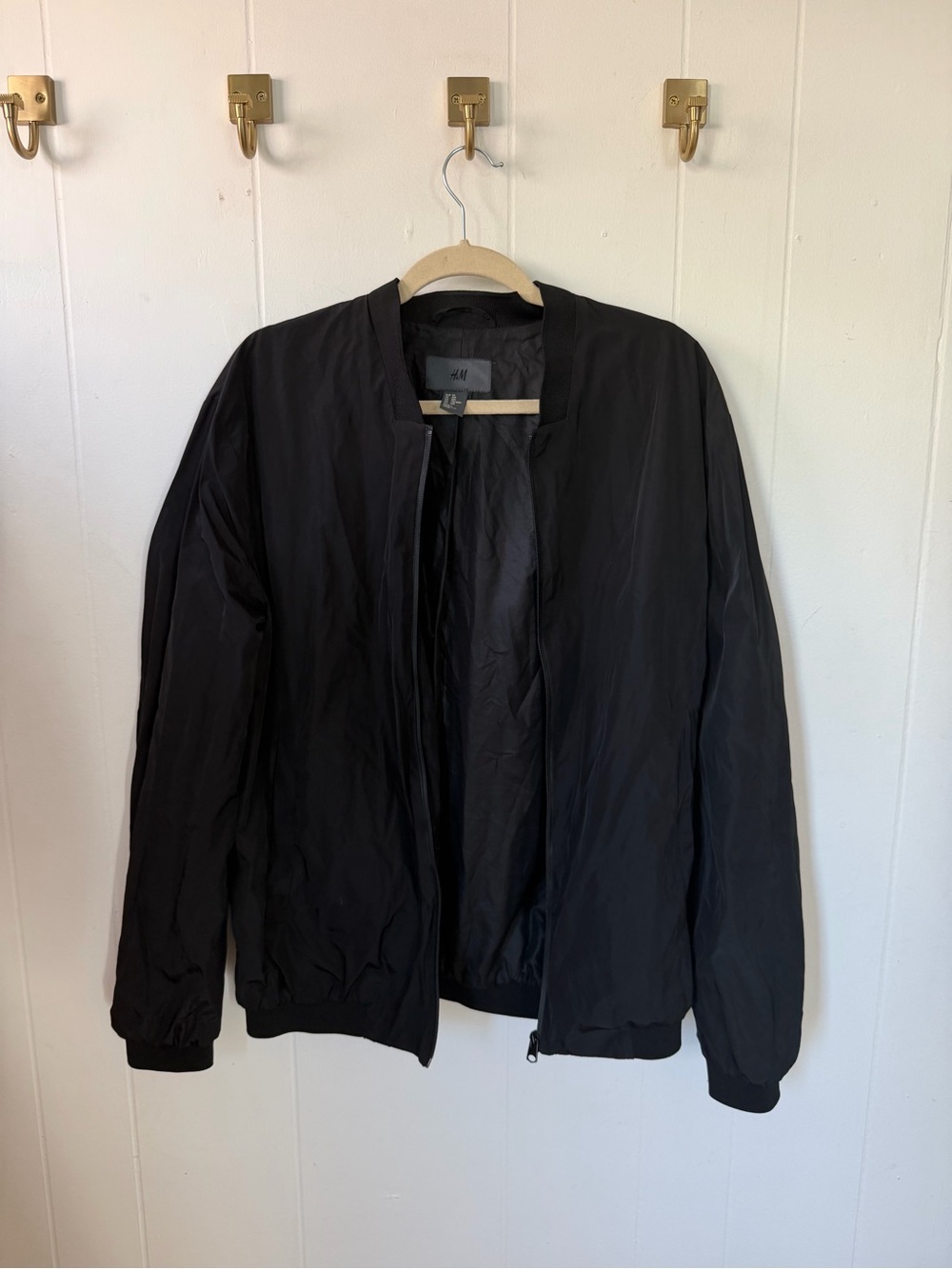 H&M Black Men's Bomber Jacket with Minimal Collar